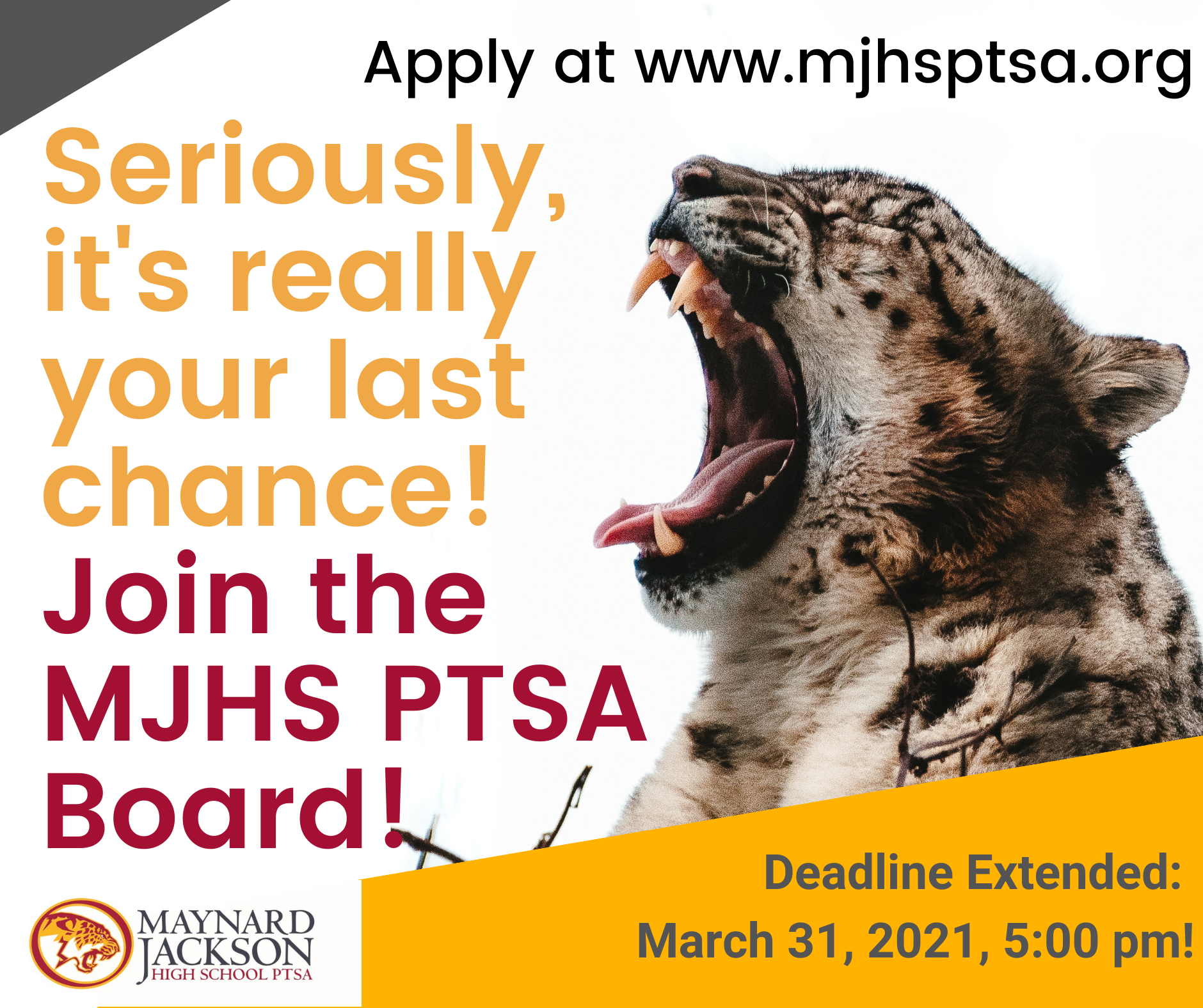 Become a MJHS PTSA Board Member! Deadline is March 31